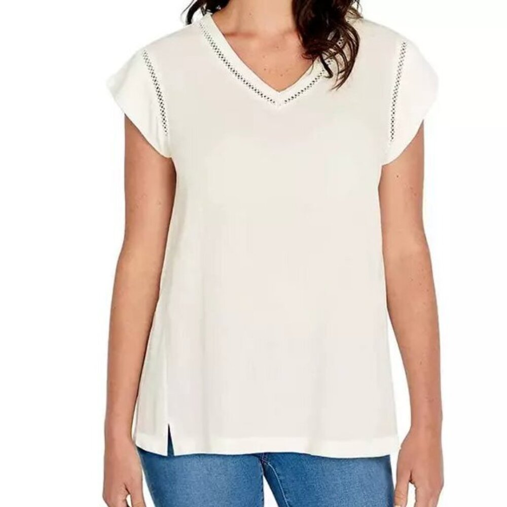 BUFFALO Ladies' V-Neck Top, WHITE, L